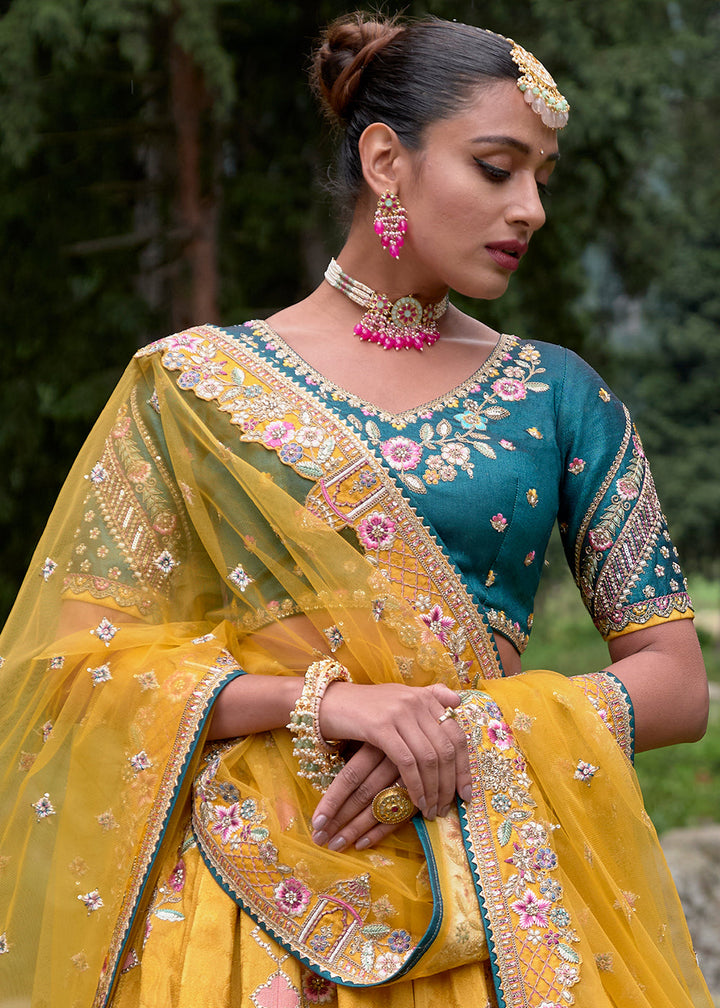 Light Mustard Yellow Viscose Silk Lehenga Choli With Heavy Embroidered Hand work: Wedding Edition