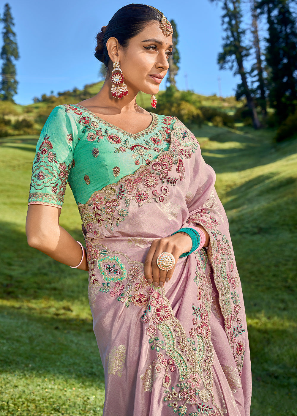 Beautiful Pink Viscose Silk Saree with Intricate Embroidery work