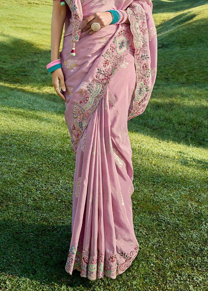 Beautiful Pink Viscose Silk Saree with Intricate Embroidery work