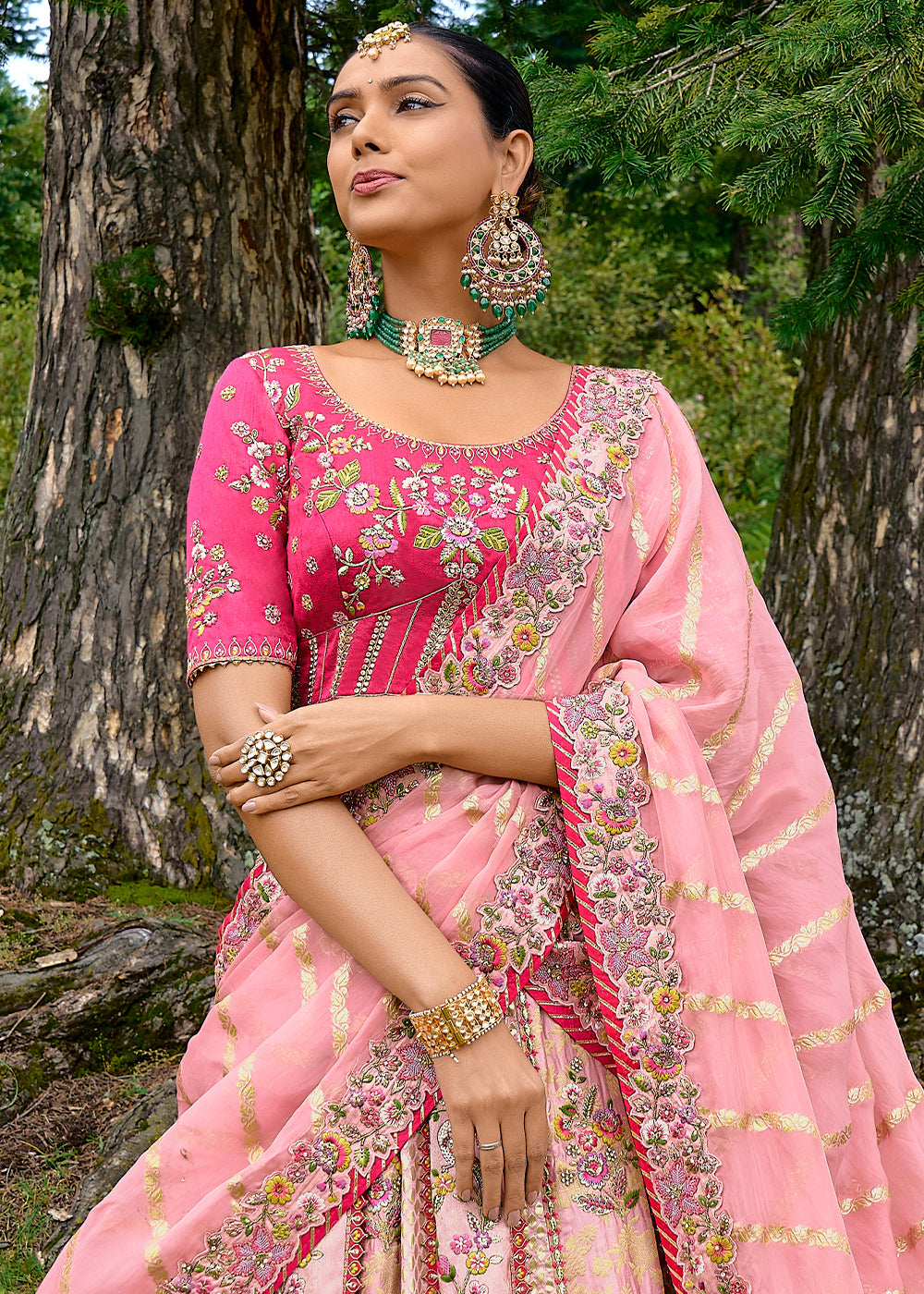 Rose Pink Dola Silk lehenga with Stone,Thread,Resham & Heavy Embroidery work