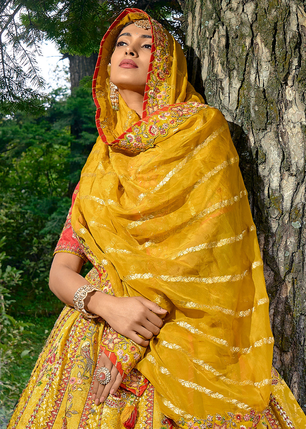 Canary Yellow Dola Silk lehenga with Stone,Thread,Resham & Heavy Embroidery work