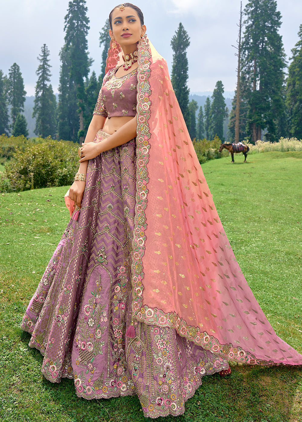 Iris Purple Dola Silk lehenga with Stone,Thread,Resham & Heavy Embroidery work(Pre-Order)