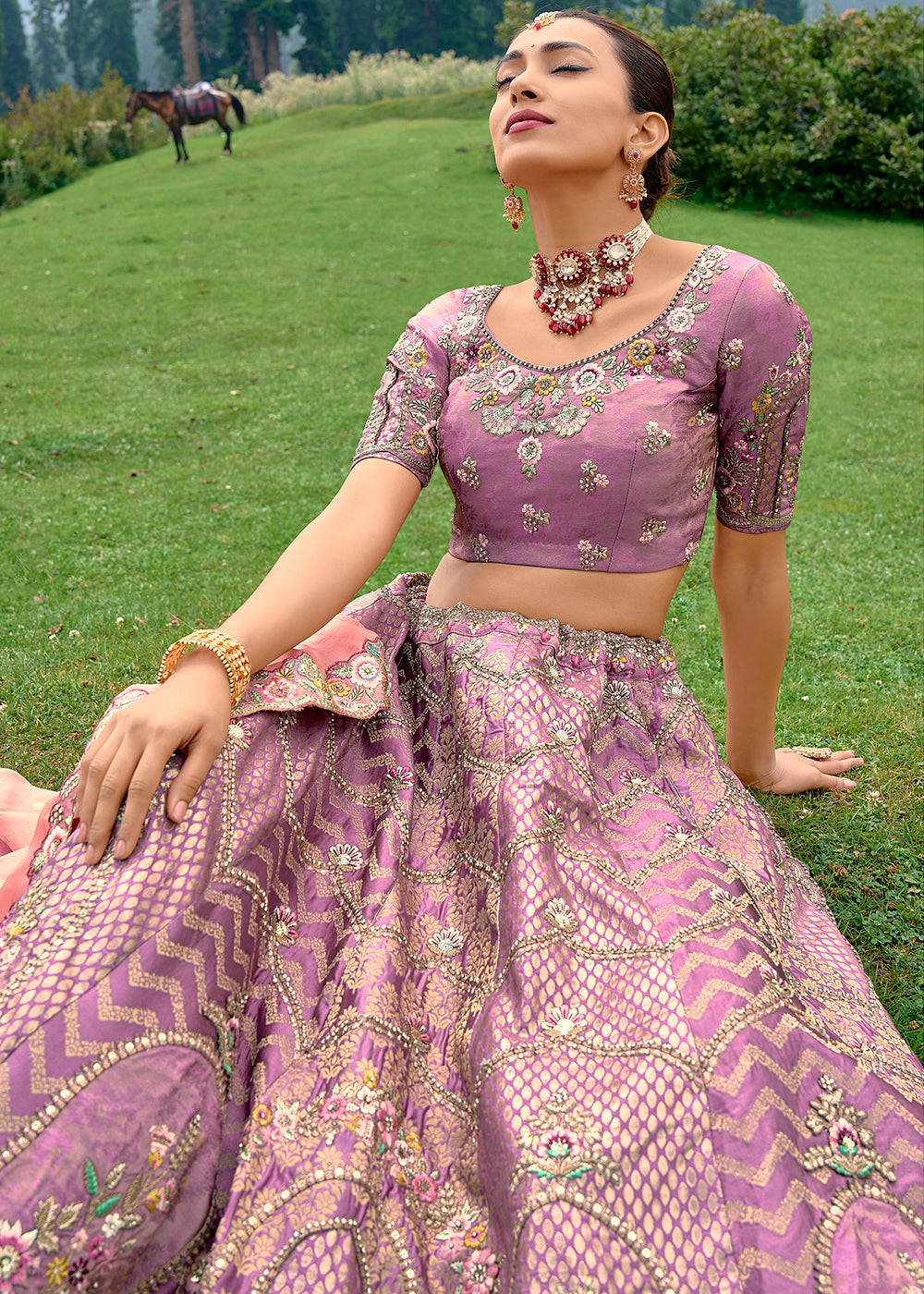 Iris Purple Dola Silk lehenga with Stone,Thread,Resham & Heavy Embroidery work(Pre-Order)