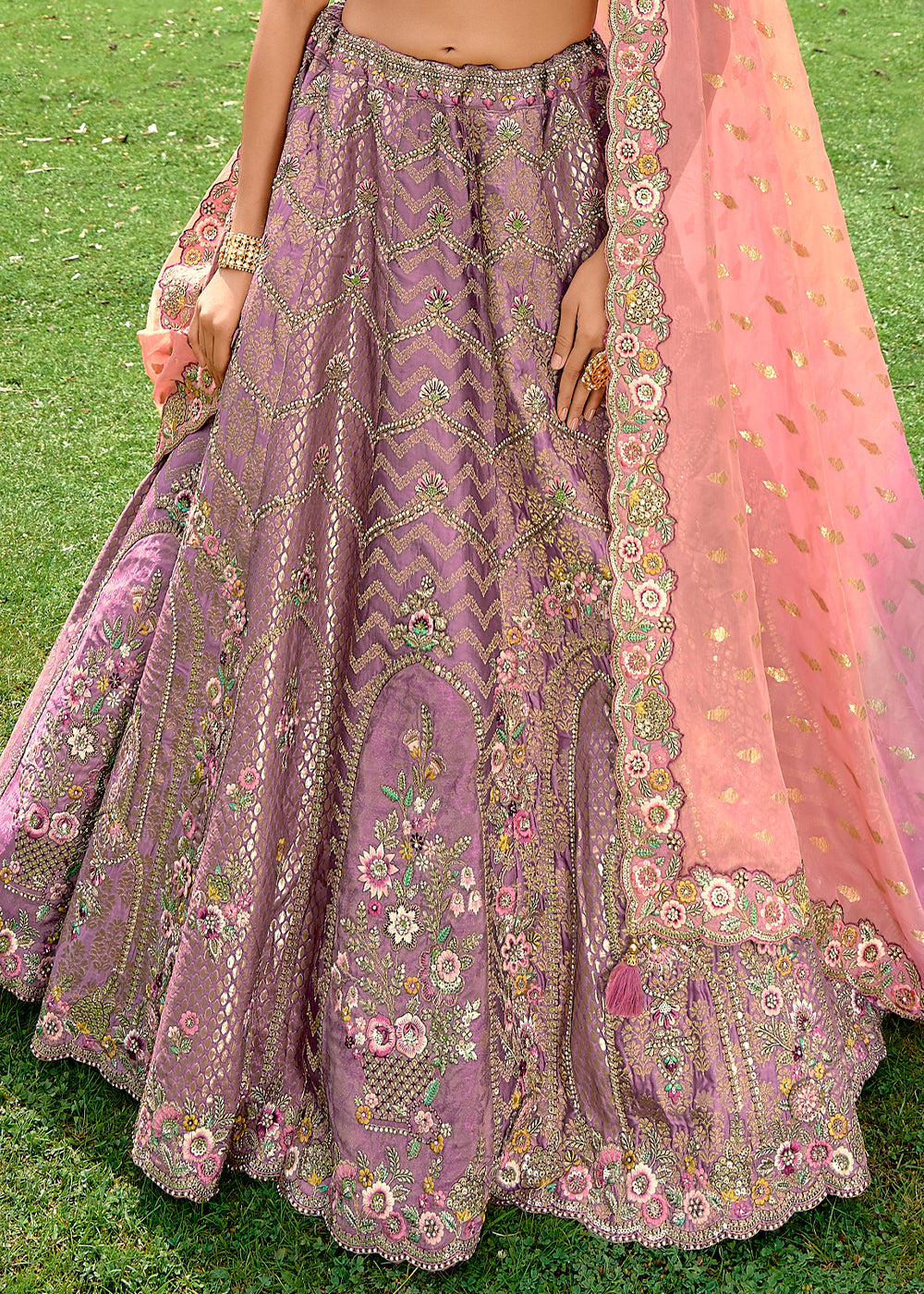 Iris Purple Dola Silk lehenga with Stone,Thread,Resham & Heavy Embroidery work(Pre-Order)