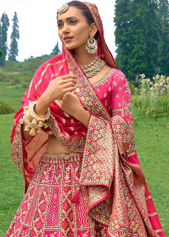 Hot Pink Dola Silk lehenga with Stone,Thread,Resham & Heavy Embroidery work