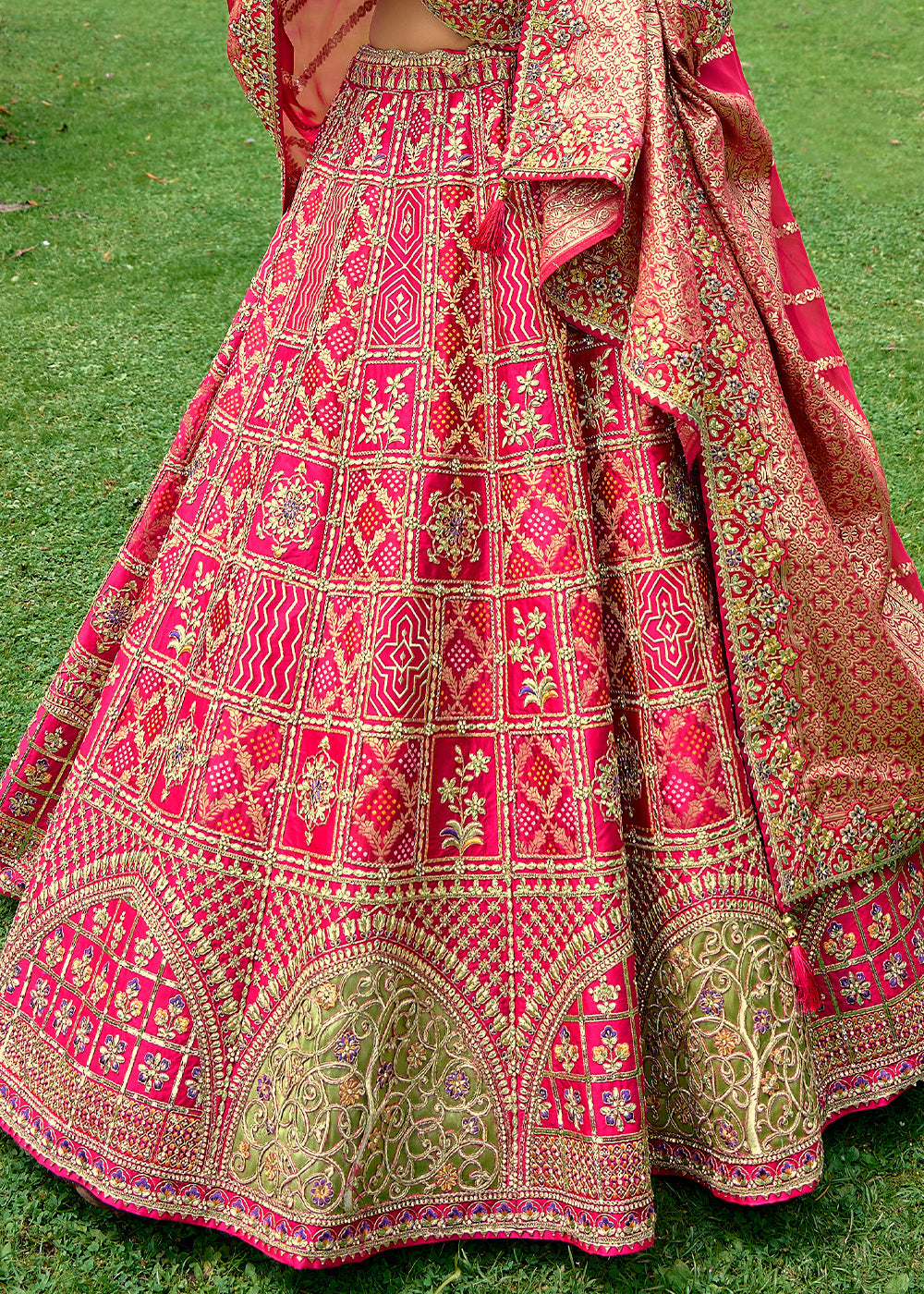 Hot Pink Dola Silk lehenga with Stone,Thread,Resham & Heavy Embroidery work