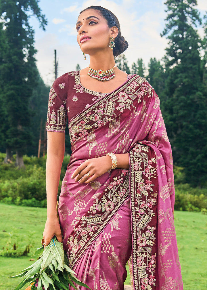 Light Fandango Purple Dola Silk Saree with Heavy Embroidery work