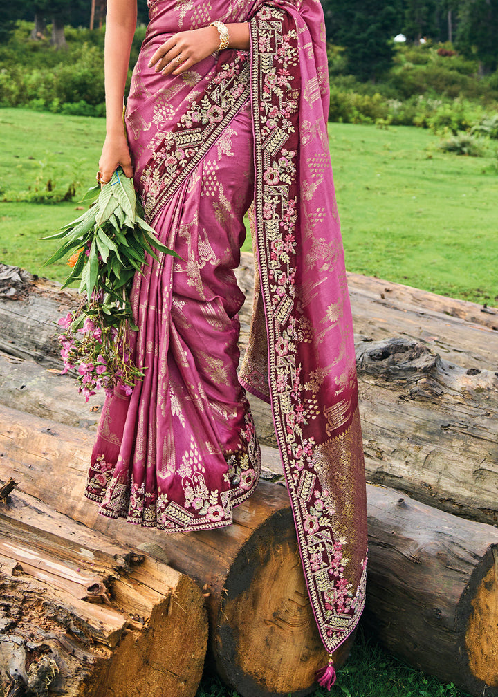 Light Fandango Purple Dola Silk Saree with Heavy Embroidery work