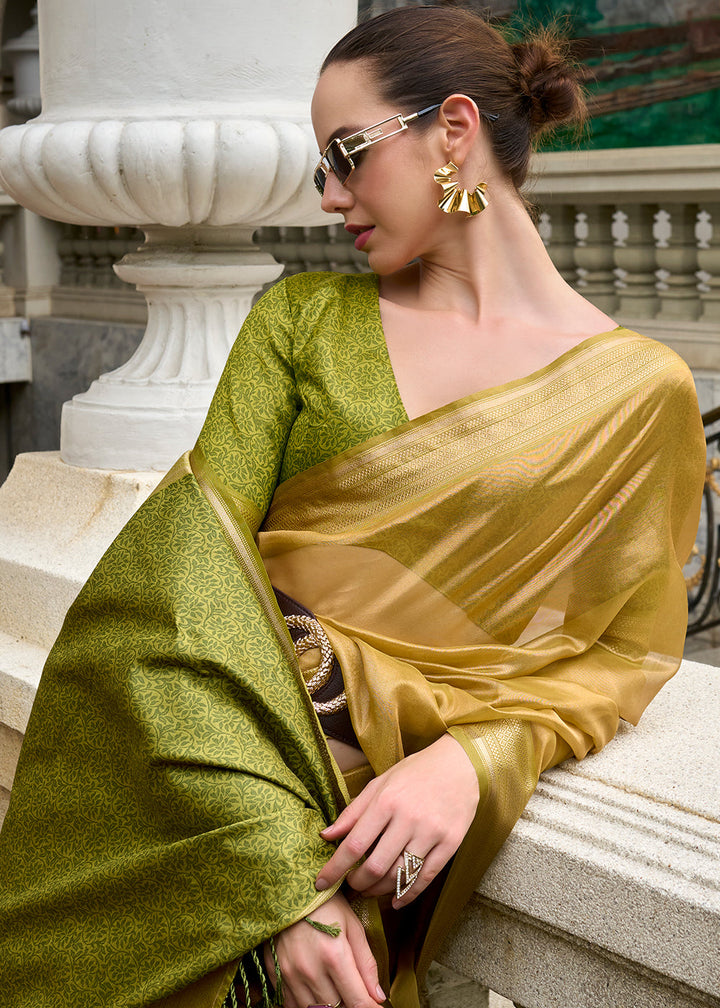 Shades Of Green Zari Woven Tissue Silk Saree