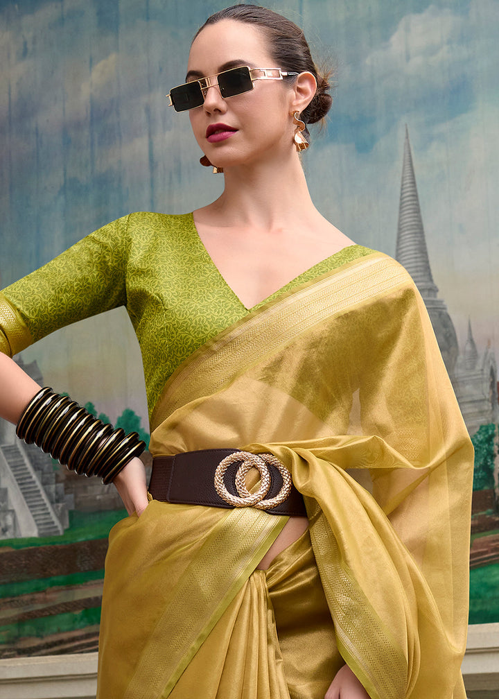 Shades Of Green Zari Woven Tissue Silk Saree