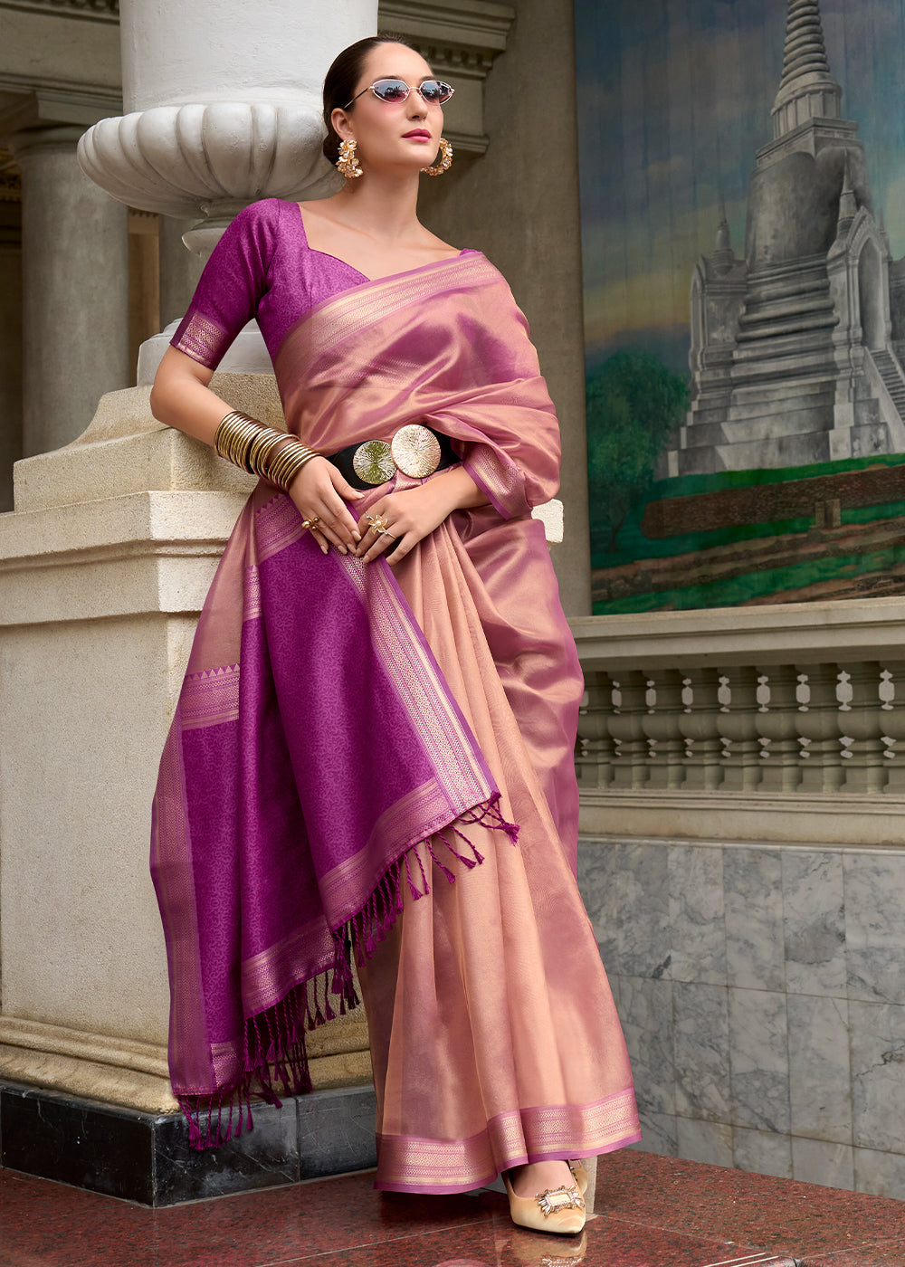 Shades Of Purple Zari Woven Tissue Silk Saree