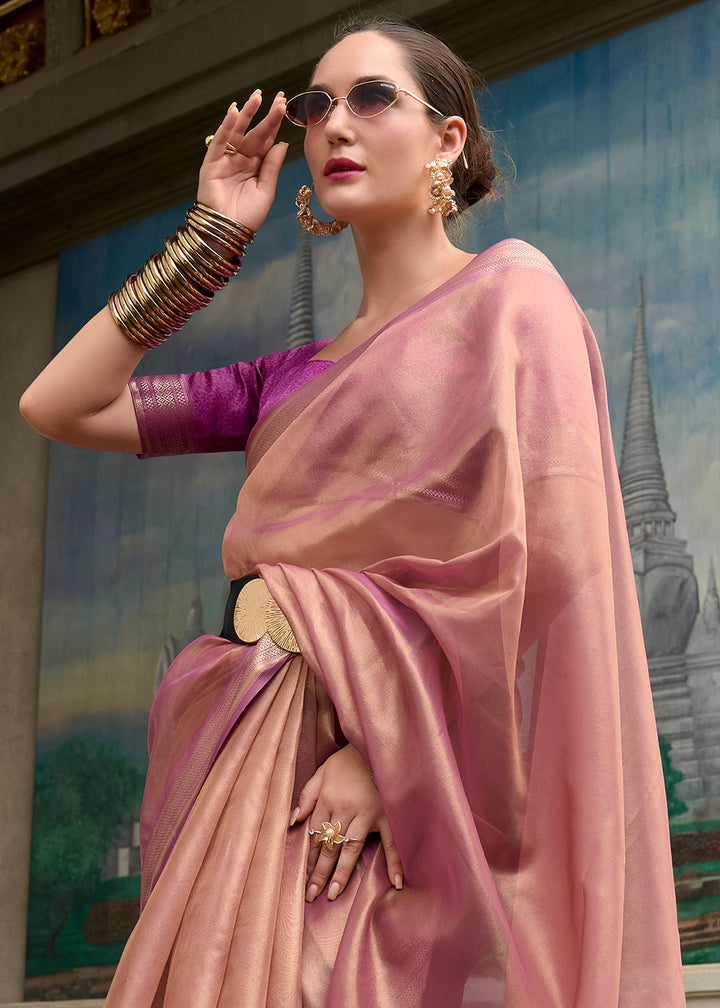 Shades Of Purple Zari Woven Tissue Silk Saree