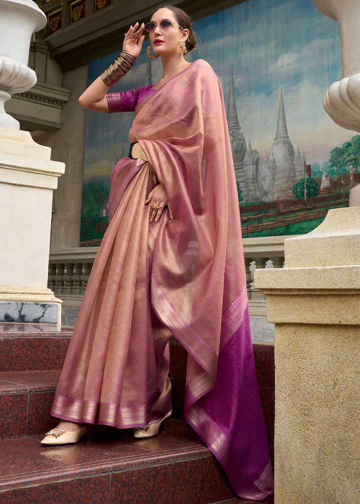 Shades Of Purple Zari Woven Tissue Silk Saree