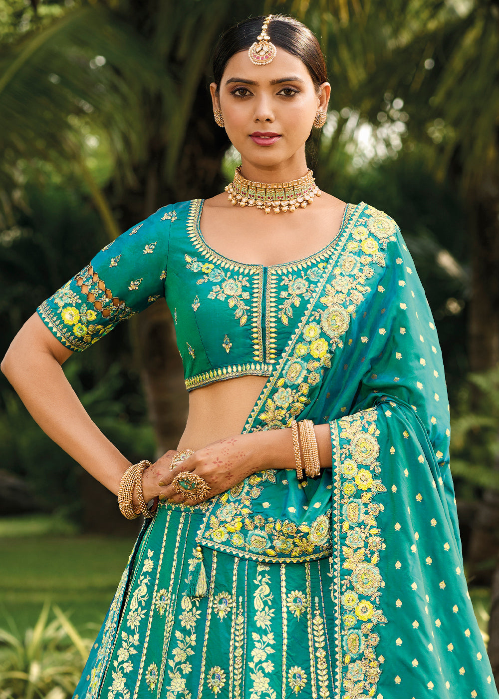 Iris Blue Banarasi Silk Lehenga Choli with Embroidery,Sequence & Weaving work