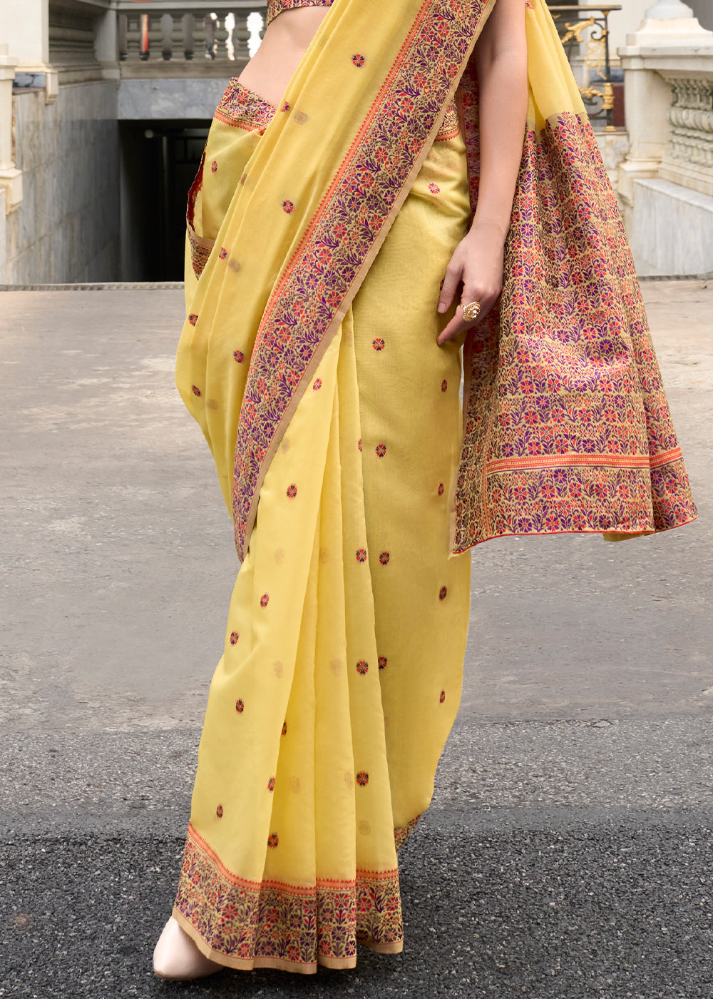 Banana Yellow Linen Silk Saree