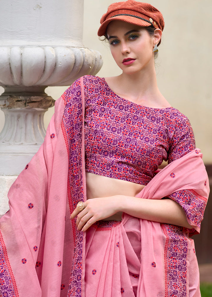 Vivid Pink Linen Silk Saree