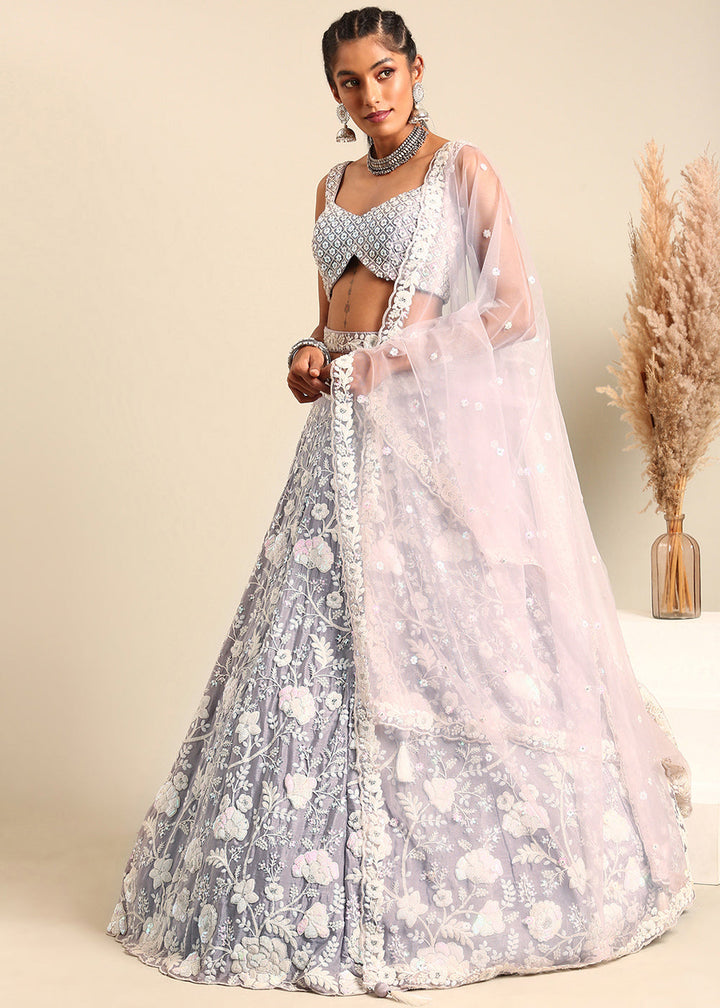 Silver Mauve Purple Georgette lehenga Choli with Sequins & Zarkan Embroidery