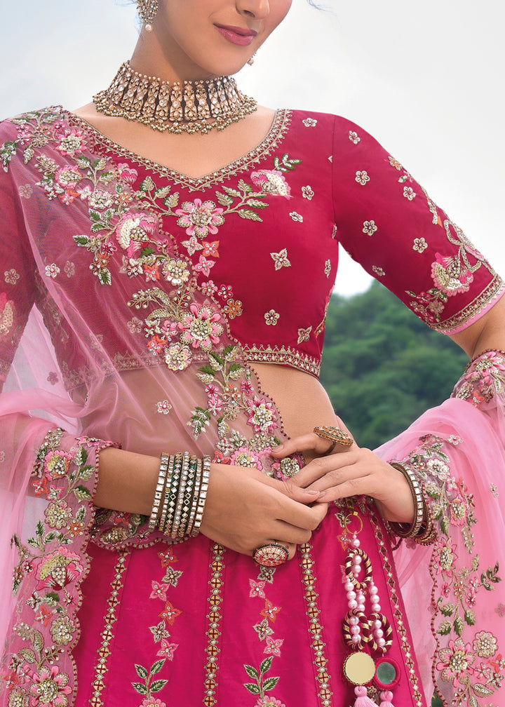 Raspberry Pink Viscose Tissue Lehenga Choli with Embroidery Work