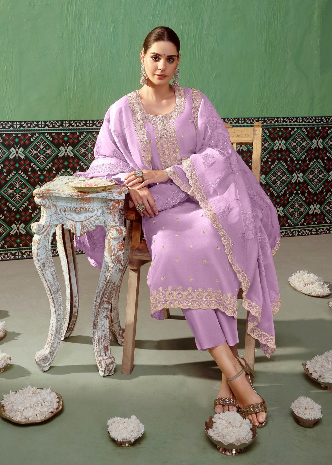 Purple Pure Bamber Silk with Embroidery Salwar Suit