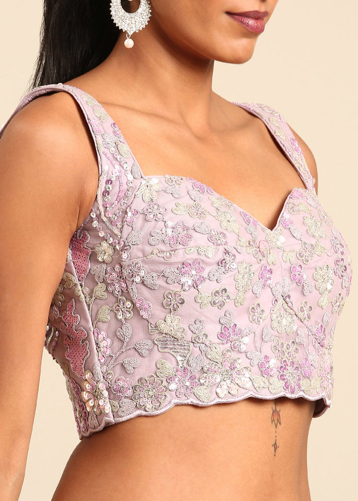 Lavender Purple Net Lehenga Choli with Sequins & Zarkan Embroidery work