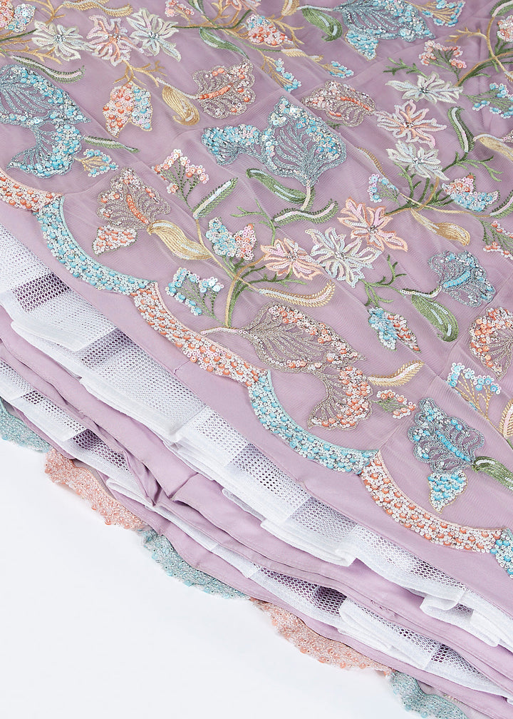 Light Mauve Purple Net Lehenga Choli with Sequins & Thread Embroidery work