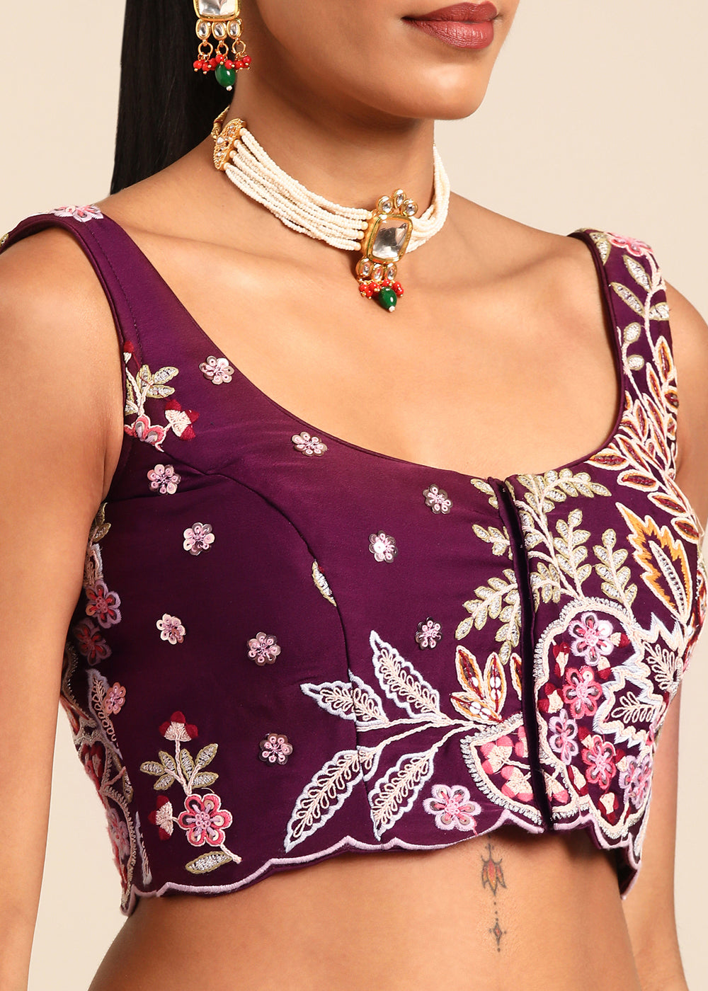 Jam Purple Georgette Lehenga Choli with Sequins & Thread Embroidery work