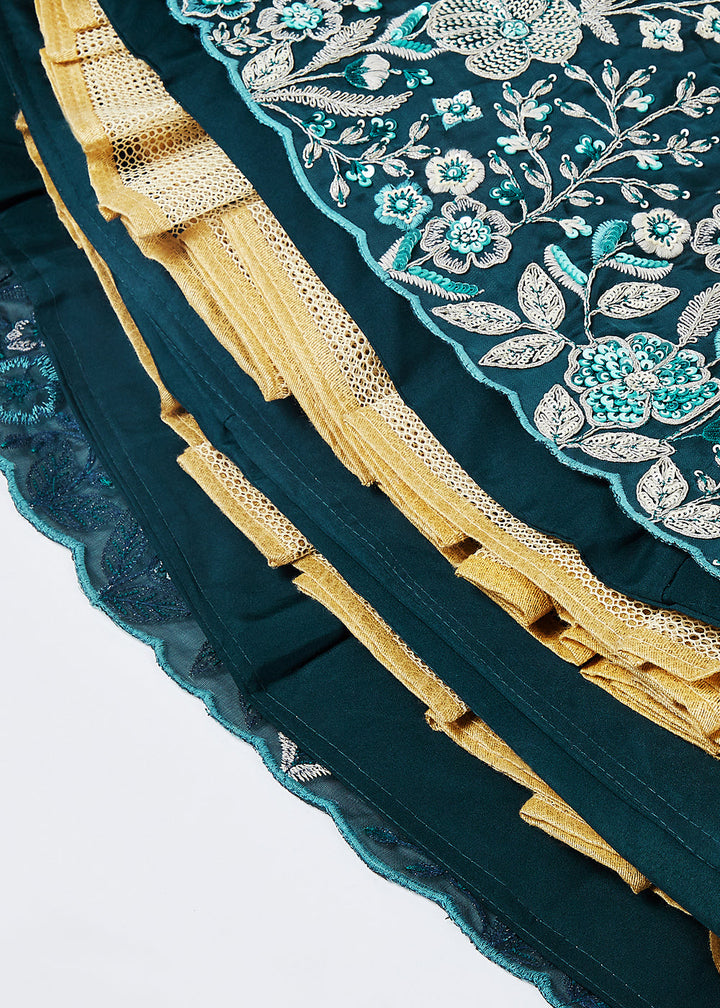 Dark Teal Green Georgette Lehenga Choli with Sequins & Thread Embroidery work