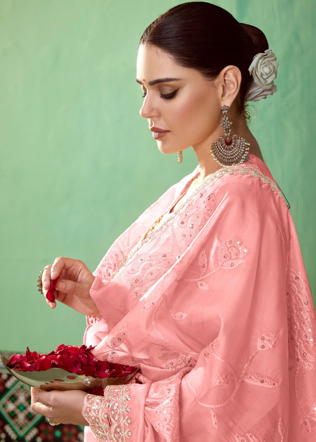 Pink Pure Bamber Silk with Embroidery Salwar Suit