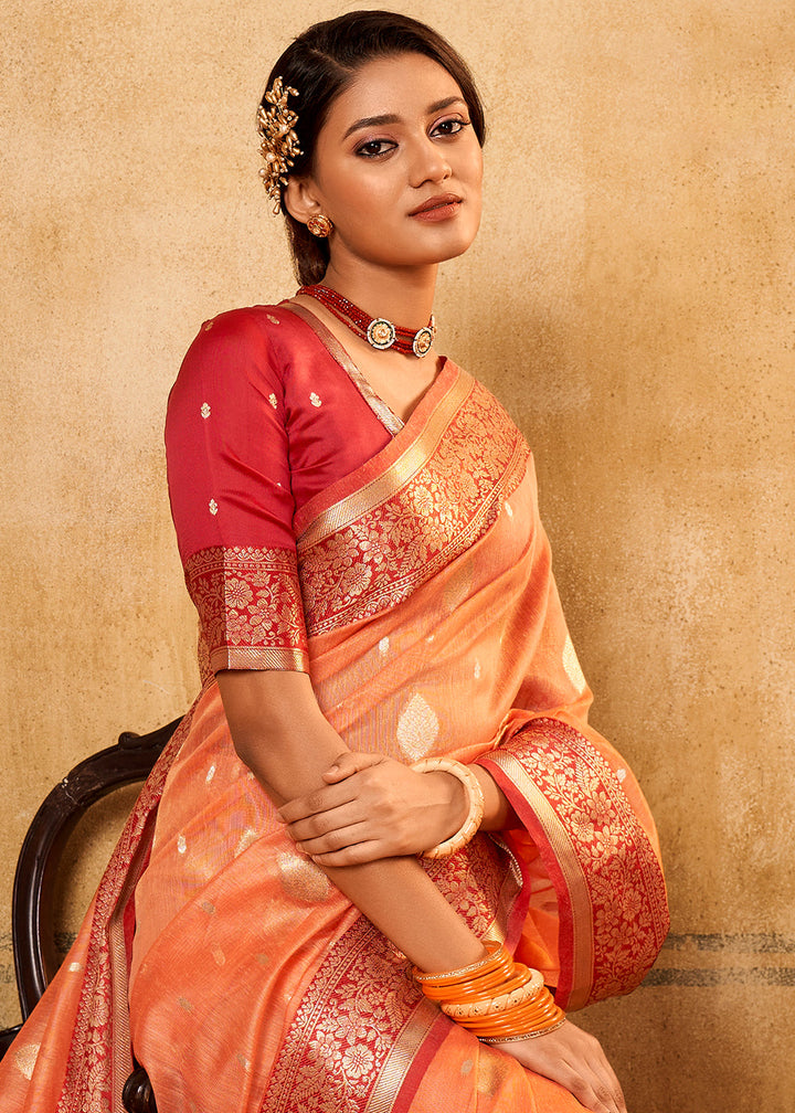 Tangerine Orange Woven Banarasi Tissue Silk Saree