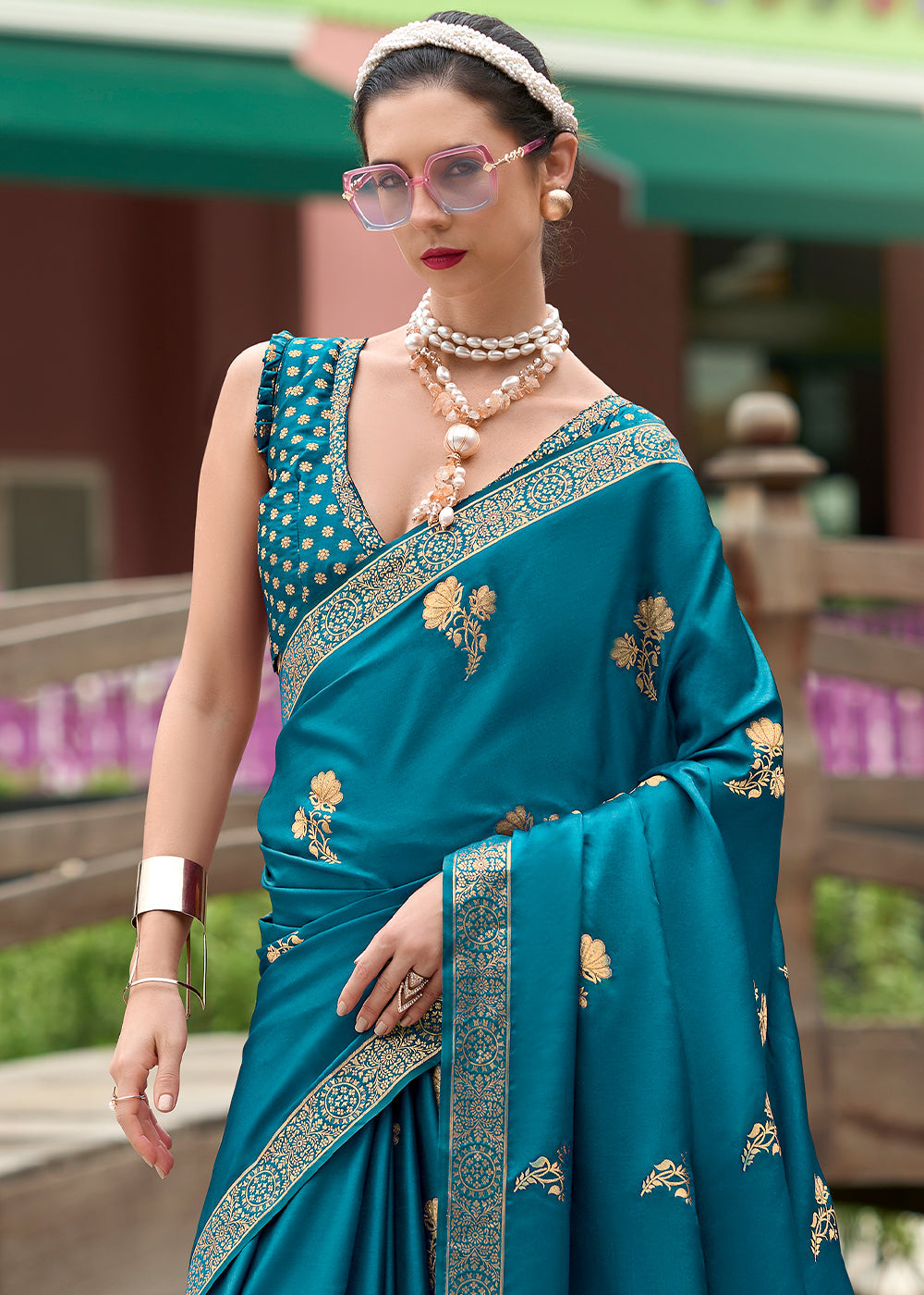 Cerulean Blue Zari Woven Satin Silk Saree