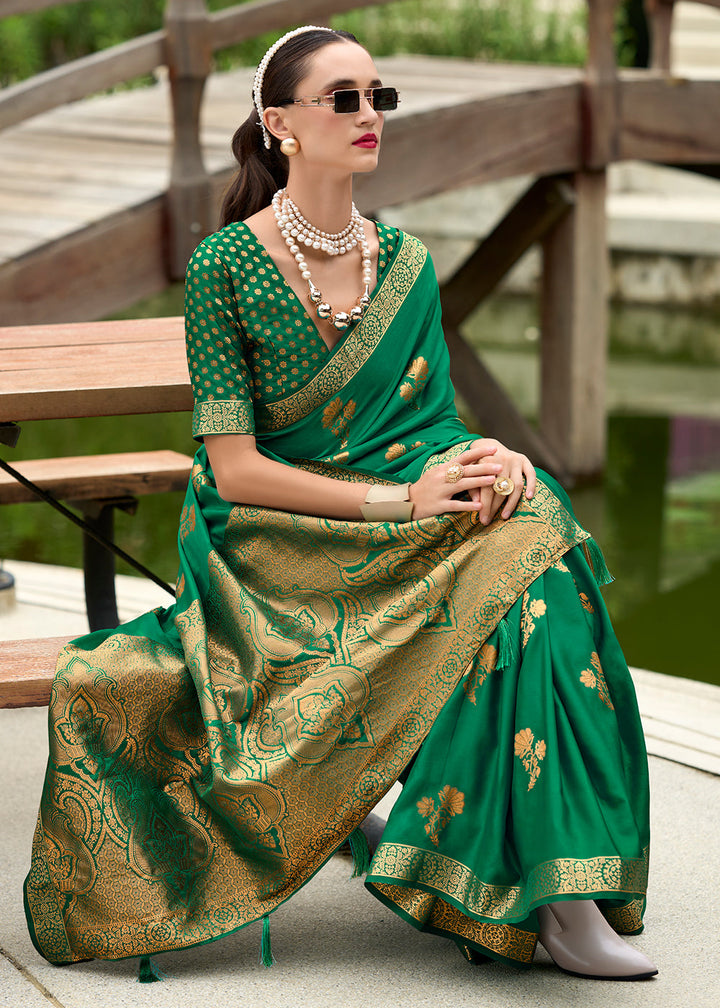 Jade Green Zari Woven Satin Silk Saree