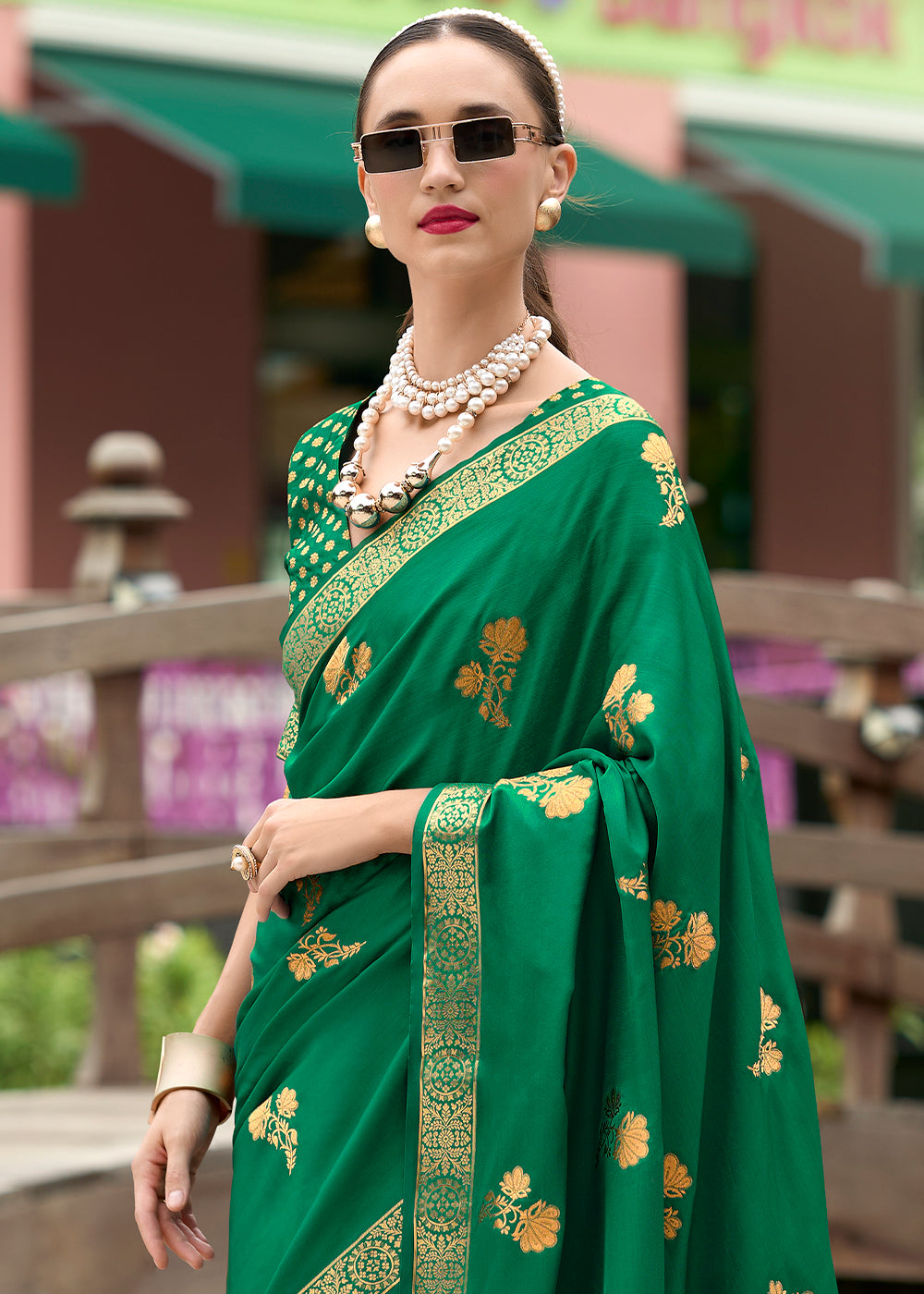 Jade Green Zari Woven Satin Silk Saree