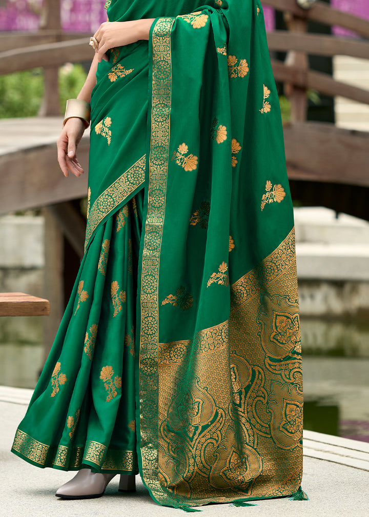 Jade Green Zari Woven Satin Silk Saree