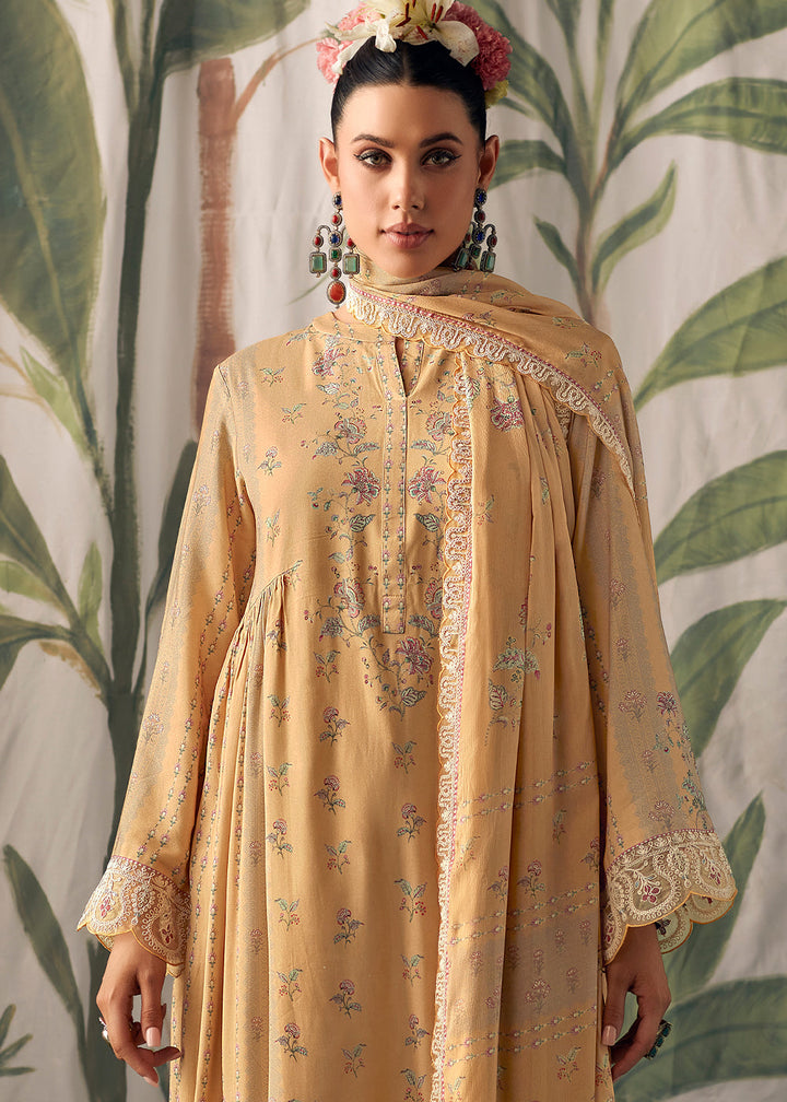 Peru Brown Digital Printed Muslin Salwar Suit with Light Embroidery work