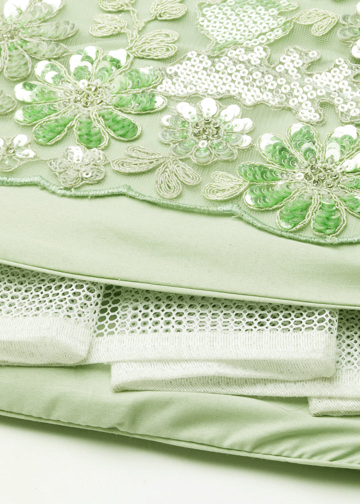 Light Green Net Lehenga Choli with Sequins & Zarkan Embroidery work