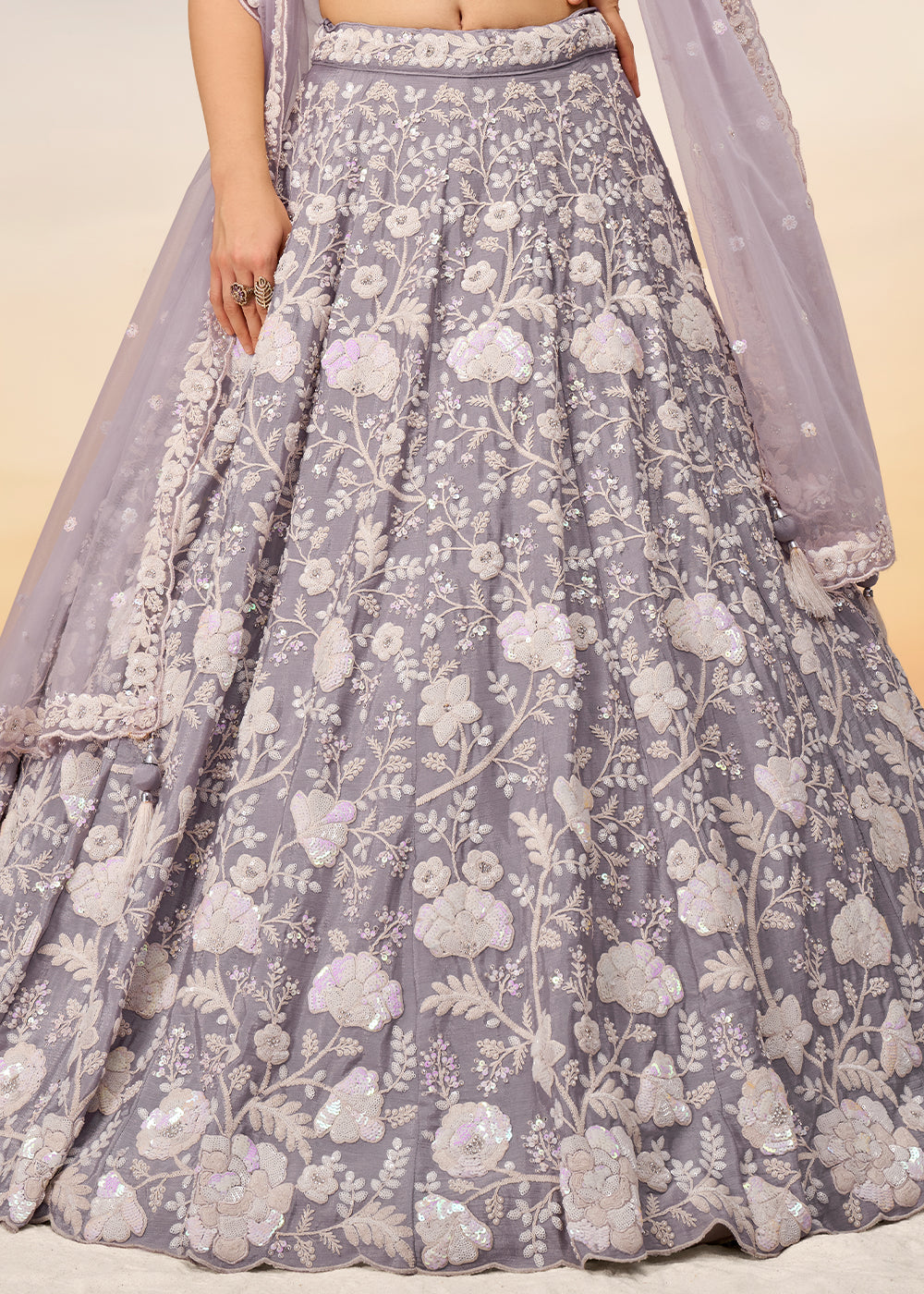 Floral Mauve Purple Georgette Lehenga Choli with Sequins & Zarkan Embroidery work