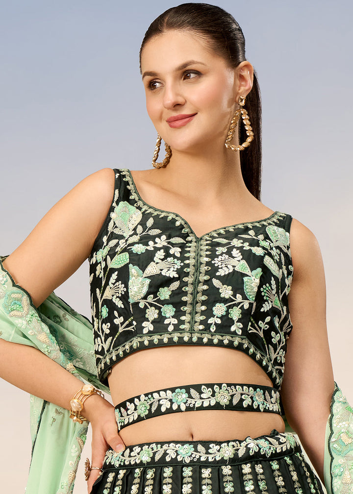 Shades Of Green Satin Lehenga Choli with Heavy Sequins Embroidery work