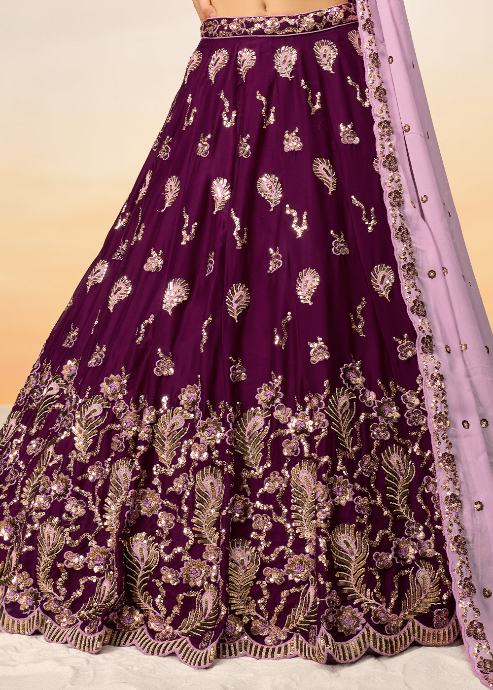 Sangria Purple Georgette Lehenga Choli with Heavy Sequins Embroidery work