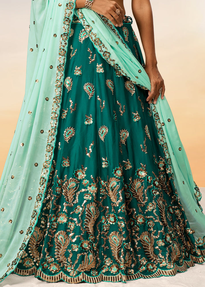 Cactus Green Georgette Lehenga Choli with Heavy Sequins Embroidery work