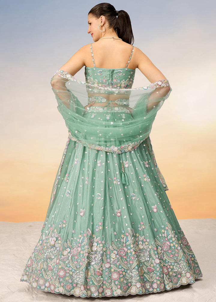 Light Sea Green Chiffon Lehenga Choli with Sequins & Thread Embroidery work