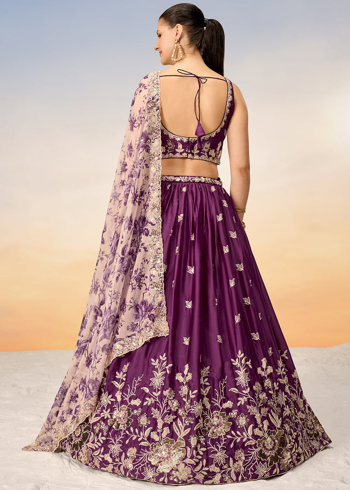 Tyrian Purple Chiffon Lehenga Choli with Sequins work