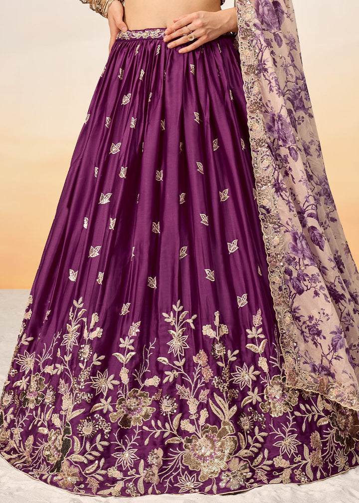 Tyrian Purple Chiffon Lehenga Choli with Sequins work