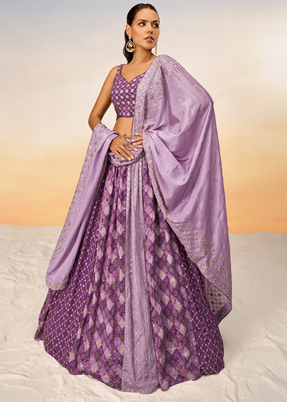 Shades Of Purple Chiffon Lehenga Choli with Sequins work