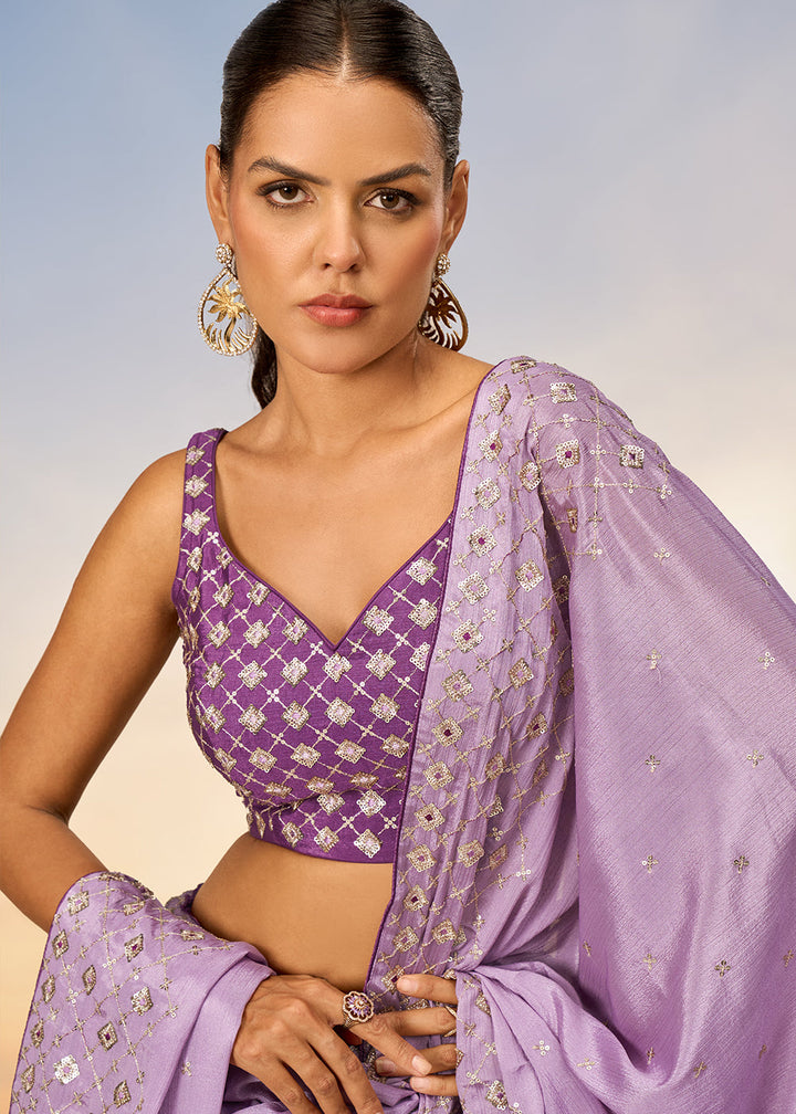 Shades Of Purple Chiffon Lehenga Choli with Sequins work