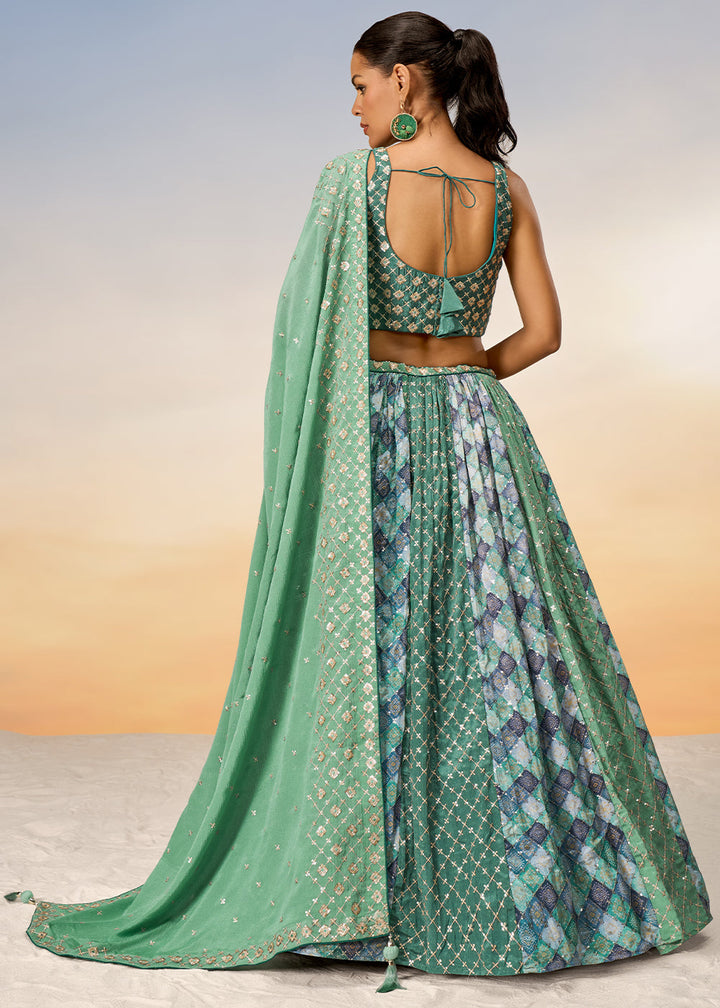 Shades Of Blue & Green Chiffon Lehenga Choli with Sequins work