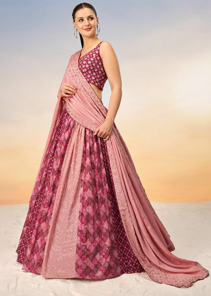 Shades Of Pink Chiffon Lehenga Choli with Sequins work