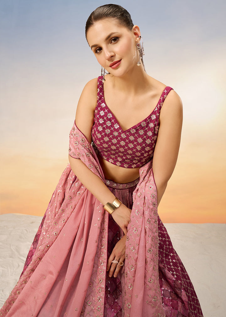 Shades Of Pink Chiffon Lehenga Choli with Sequins work