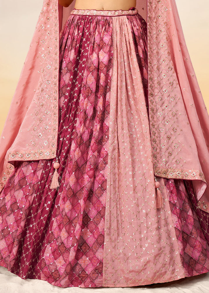 Shades Of Pink Chiffon Lehenga Choli with Sequins work