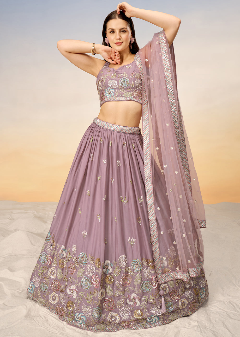 Wisteria Purple Georgette Lehenga Choli with Sequins work