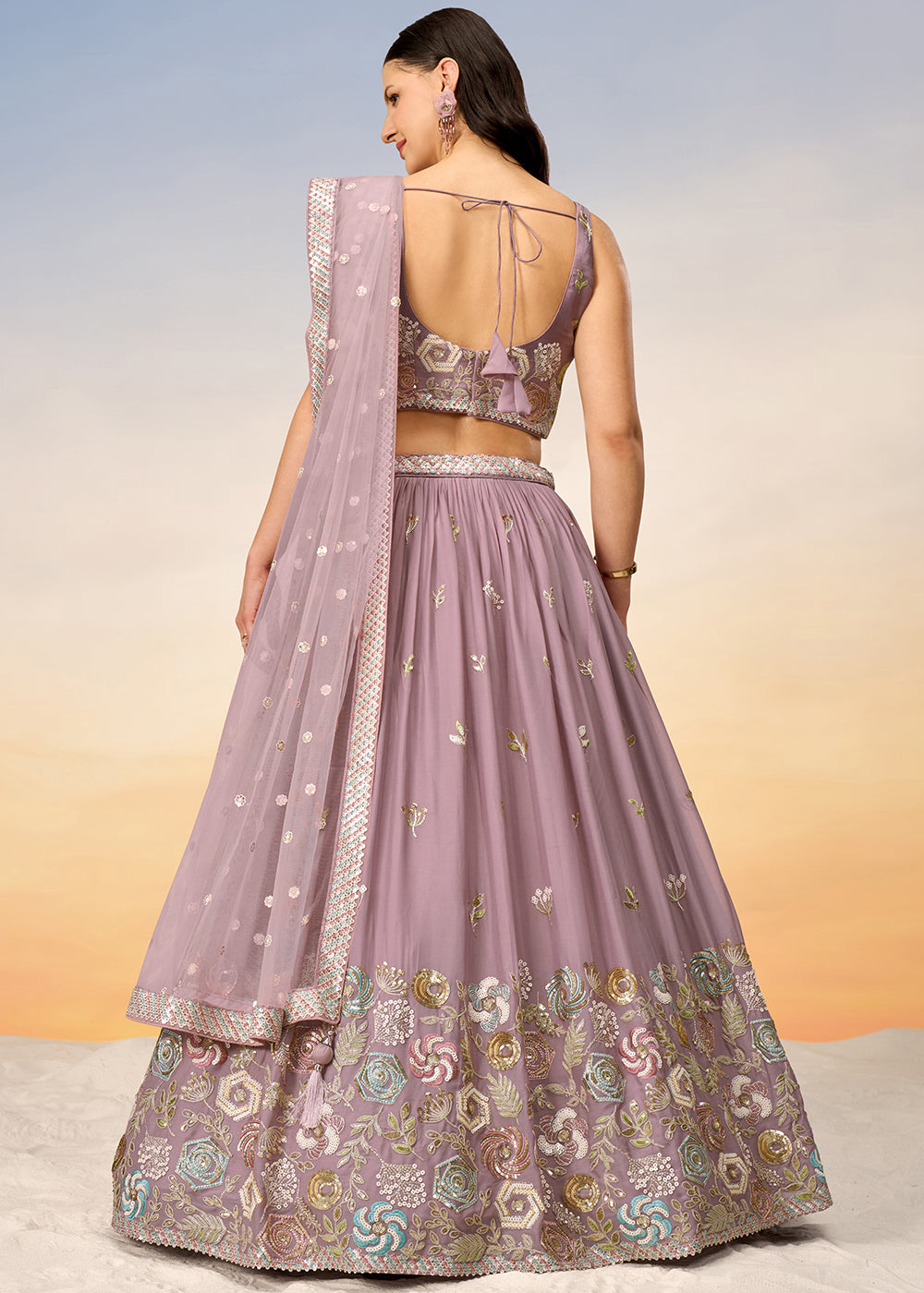 Wisteria Purple Georgette Lehenga Choli with Sequins work